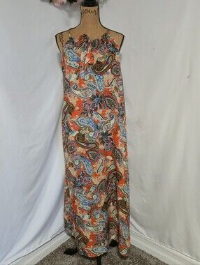 Beulah Orange Paisley Halter Maxi Dress